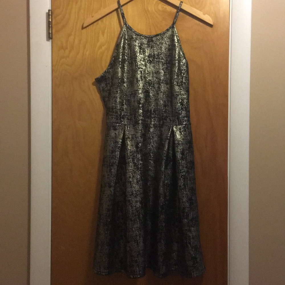 Soprano Black and Gold Fit and Flare Dress